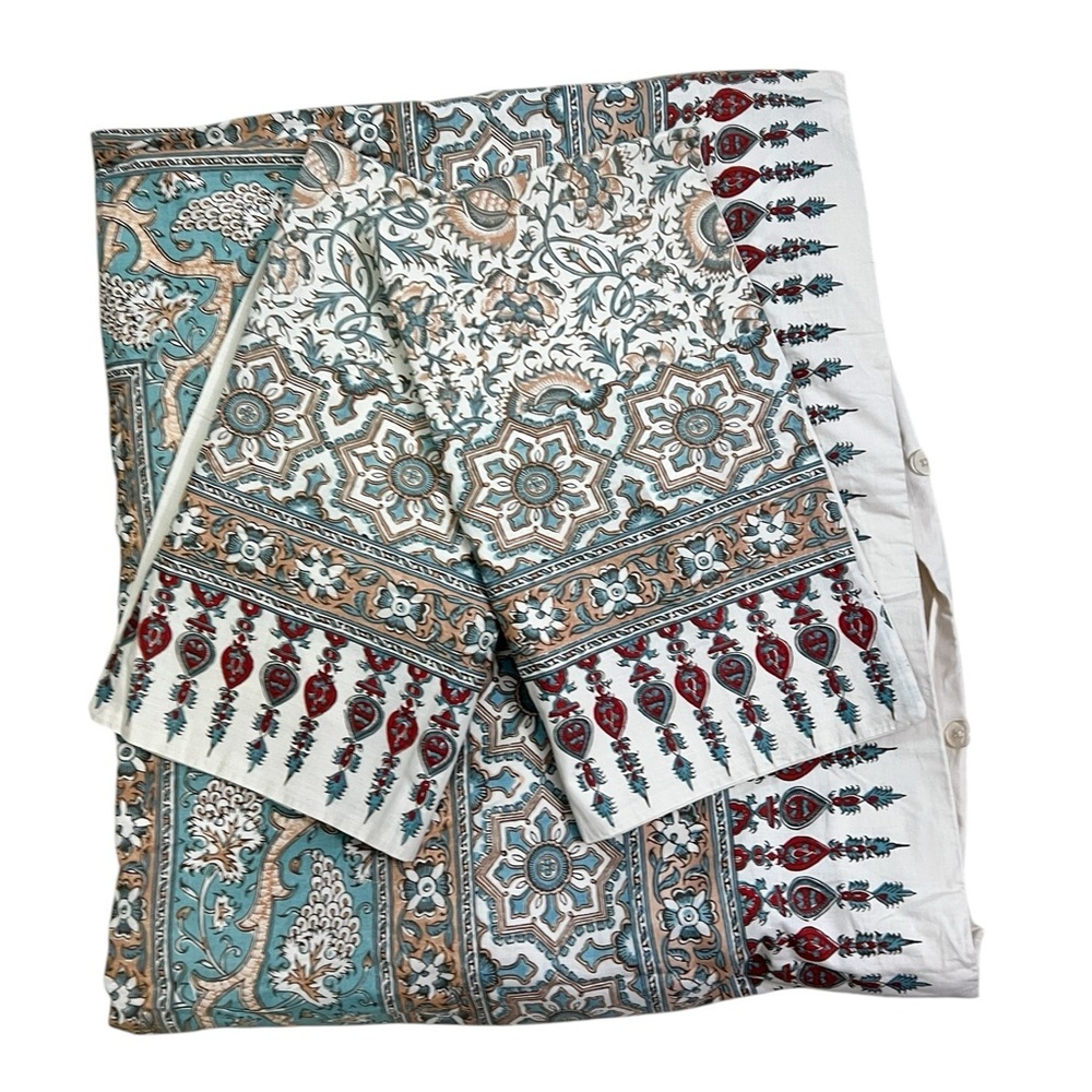 Pottery Barn Bedding King Size Duvet 2 Shams Selena Kalamkari Print 100% Cotton